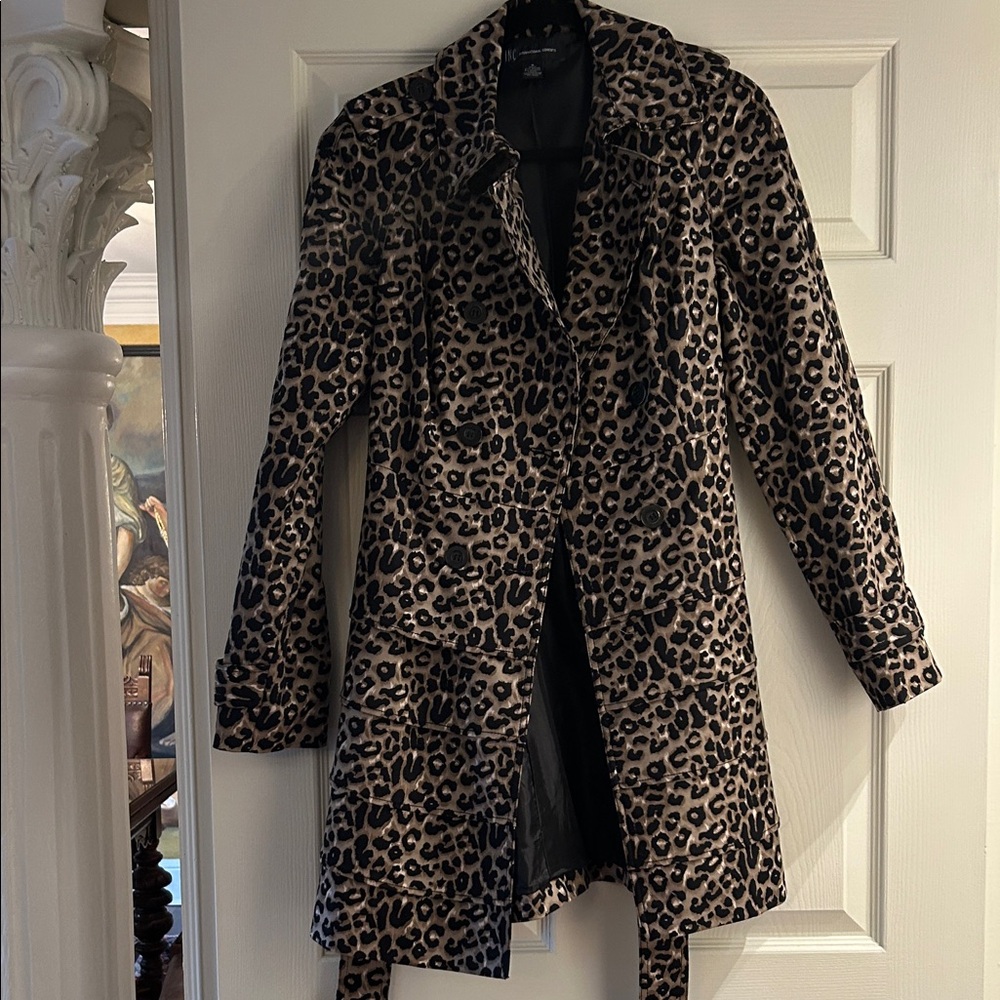 INC International Concepts Leopard Print Trench Coat - Black & Tan